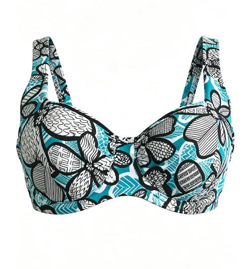 Blue White Geometric Floral Split Bikini High Waist Tummy Control Underwire Push Up Swimwear suppliers Blue White Geometric Floral Split Bikini High Waist Tummy Control Underwire Push Up Swimwear suppliers