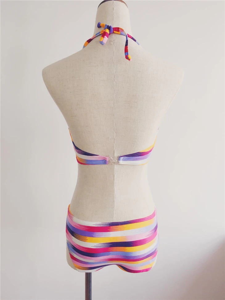 Rainbow Stripe Twist Halter Bikini factory